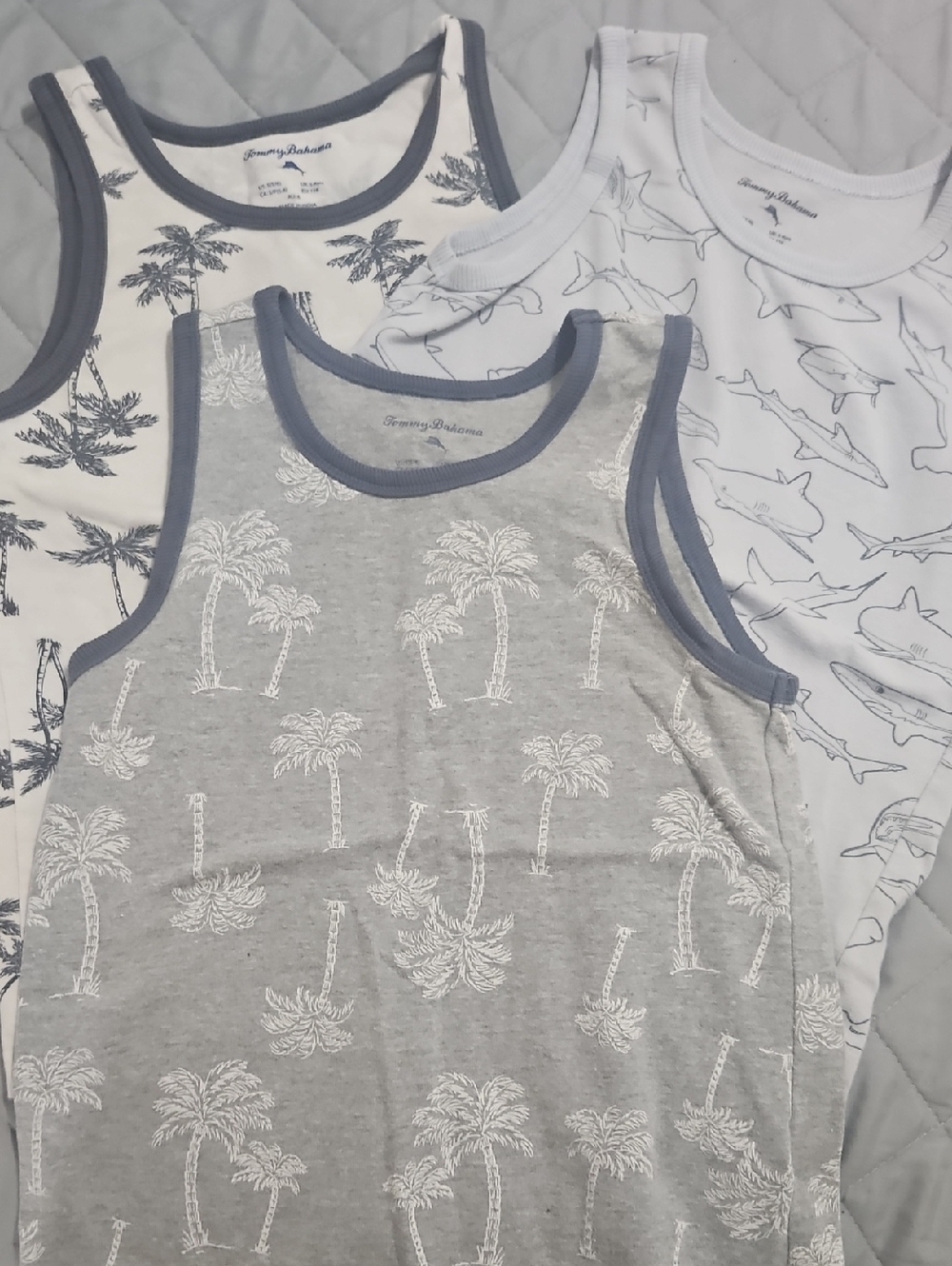 Tommy Bahama Boys' Grey, White & Light Blue Palm & Shark Tank Top Set